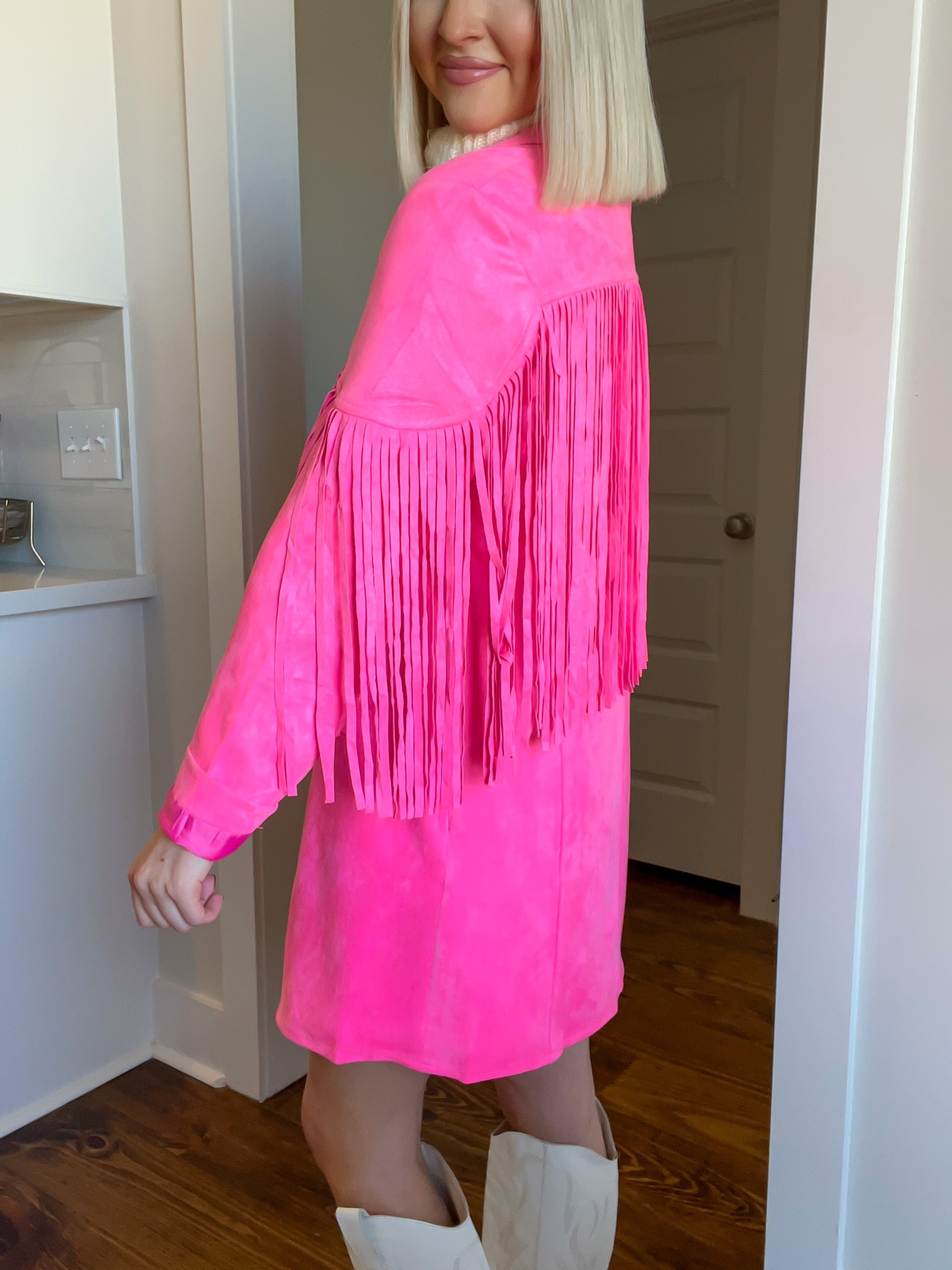 40% OFF WITH FRIDAY22
Size: SM 
Pink fringe jacket / rodeo outfit 

#LTKSeasonal #LTKsalealert #LTKCyberweek