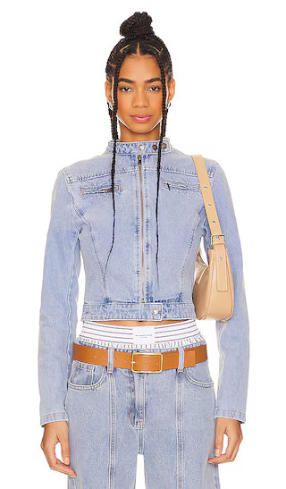 Bella Moto Jacket in Washed Blue | Revolve Clothing (Global)
