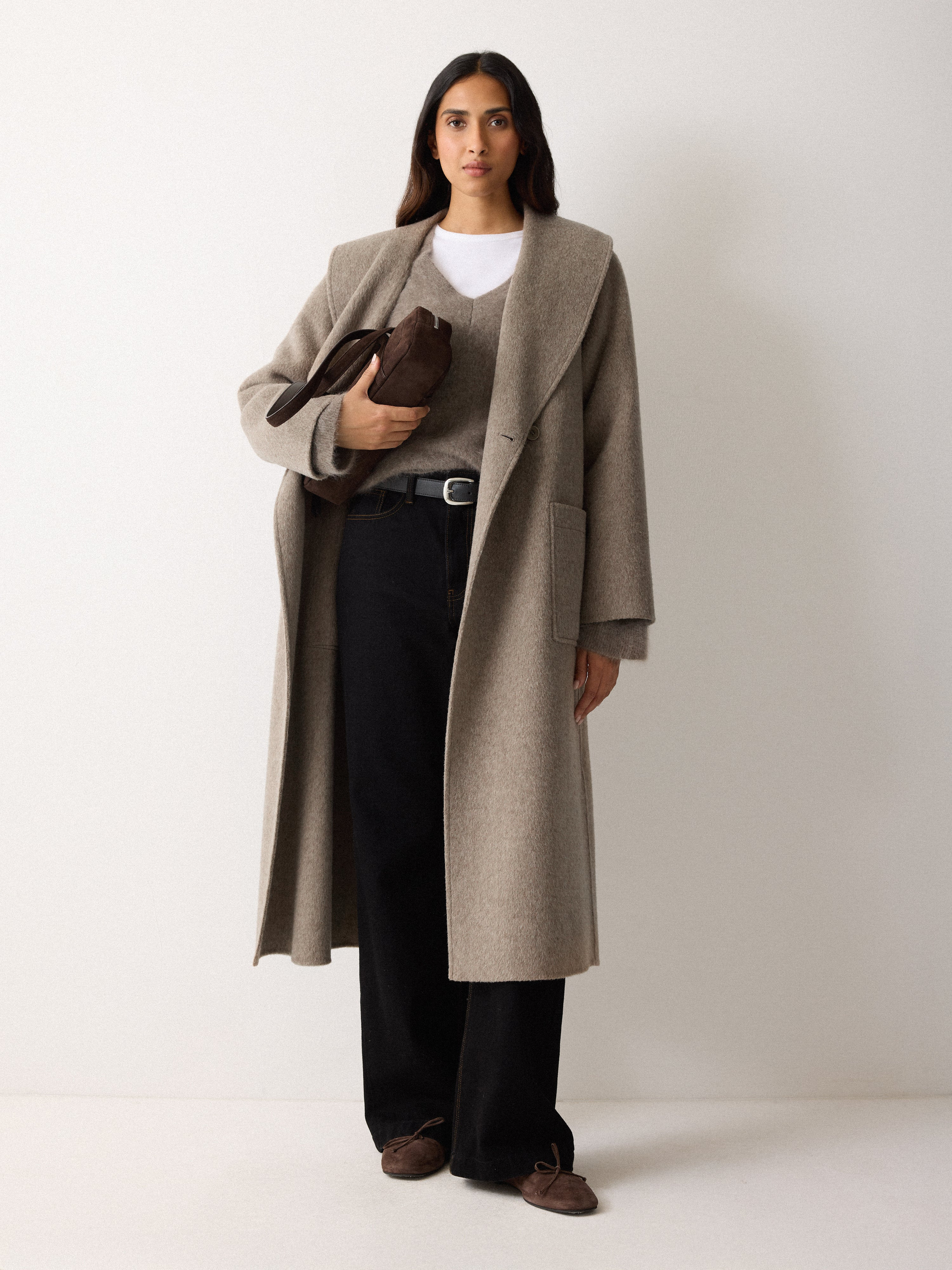 Double Faced Shawl Midi Coat | Taupe | Jigsaw (UK)