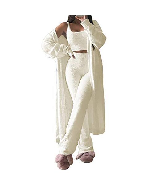 VamJump Womens 3 Piece Lounge Set Scoop Neck Crop Tops High Waist Pants Open Front Cardigan Outfi... | Amazon (US)