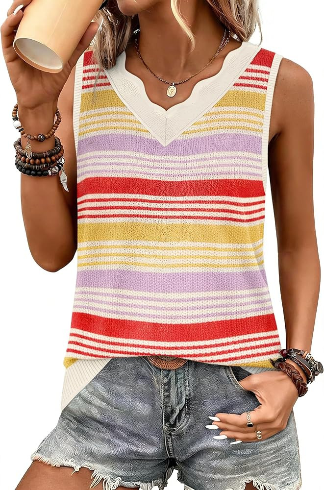 WIHOLL Womens V Neck Lightweight Sweaters Vest Dressy Casual Trendy Tank Tops All-Season Cozy Out... | Amazon (US)