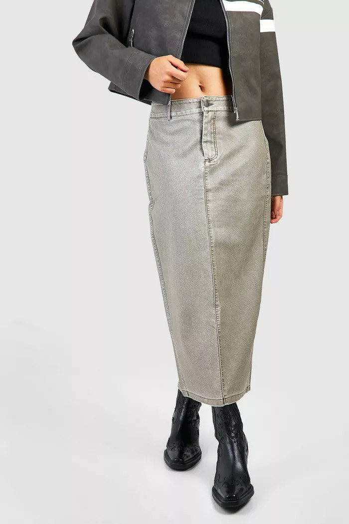 Vintage Look Faux Leather Midi Skirt | Boohoo.com (UK & IE)