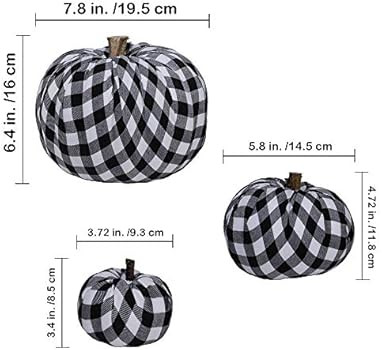 Package of 3 Assorted Burlap Pumpkins Fabric Pumpkins Buffalo Plaid Pumpkins Gingham Fabric Pumpk... | Amazon (US)