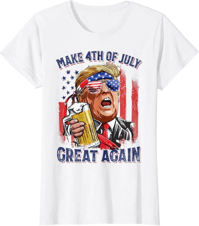 Make 4th of July Great Again Funny Trump Men Drinking Beer T-Shirt | Amazon (US)