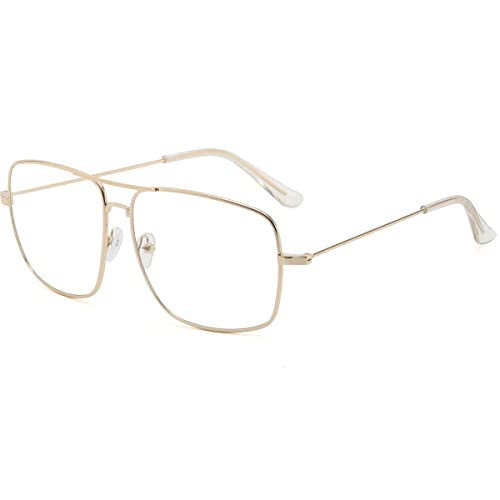 D Lolylad Non Prescription Glasses - Classic Square Clear Lens Metal Frame for Men Women | Amazon (US)