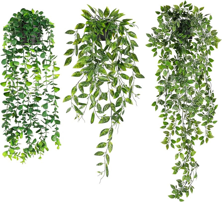 WXBOOM 3 Pack Artificial Hanging Plants Fake Potted Greenery Eucalyptus,Faux Mandala Vine in Pot ... | Amazon (US)