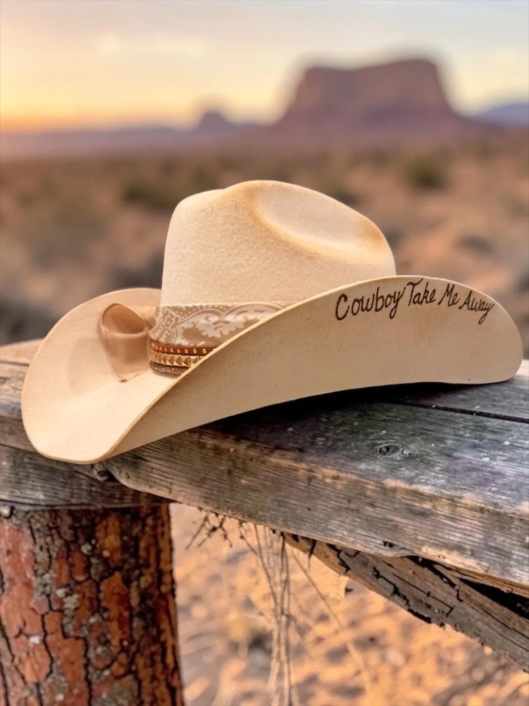 100% wool ivory cowboy hat with satin bandana and gold embellishments | Etsy (US)
