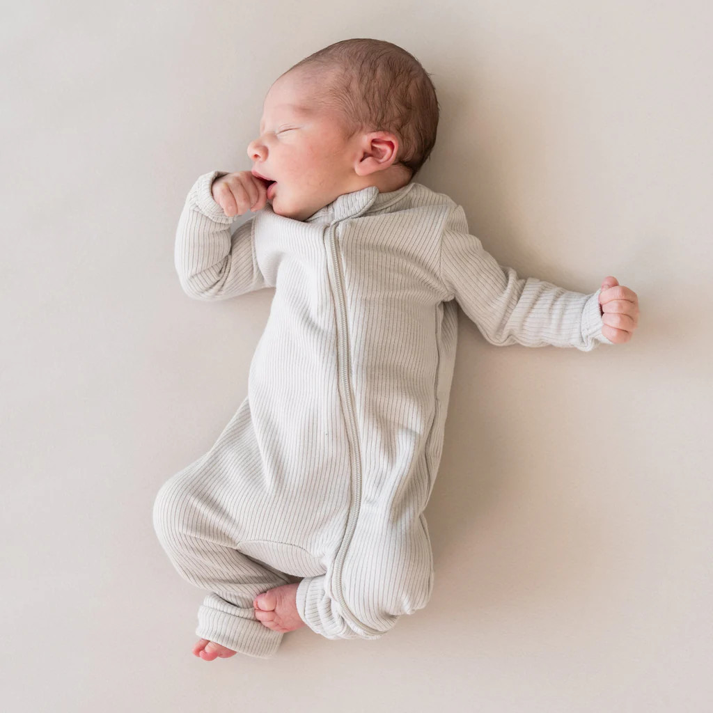 Ribbed Zipper Romper in Oat | Kyte Baby