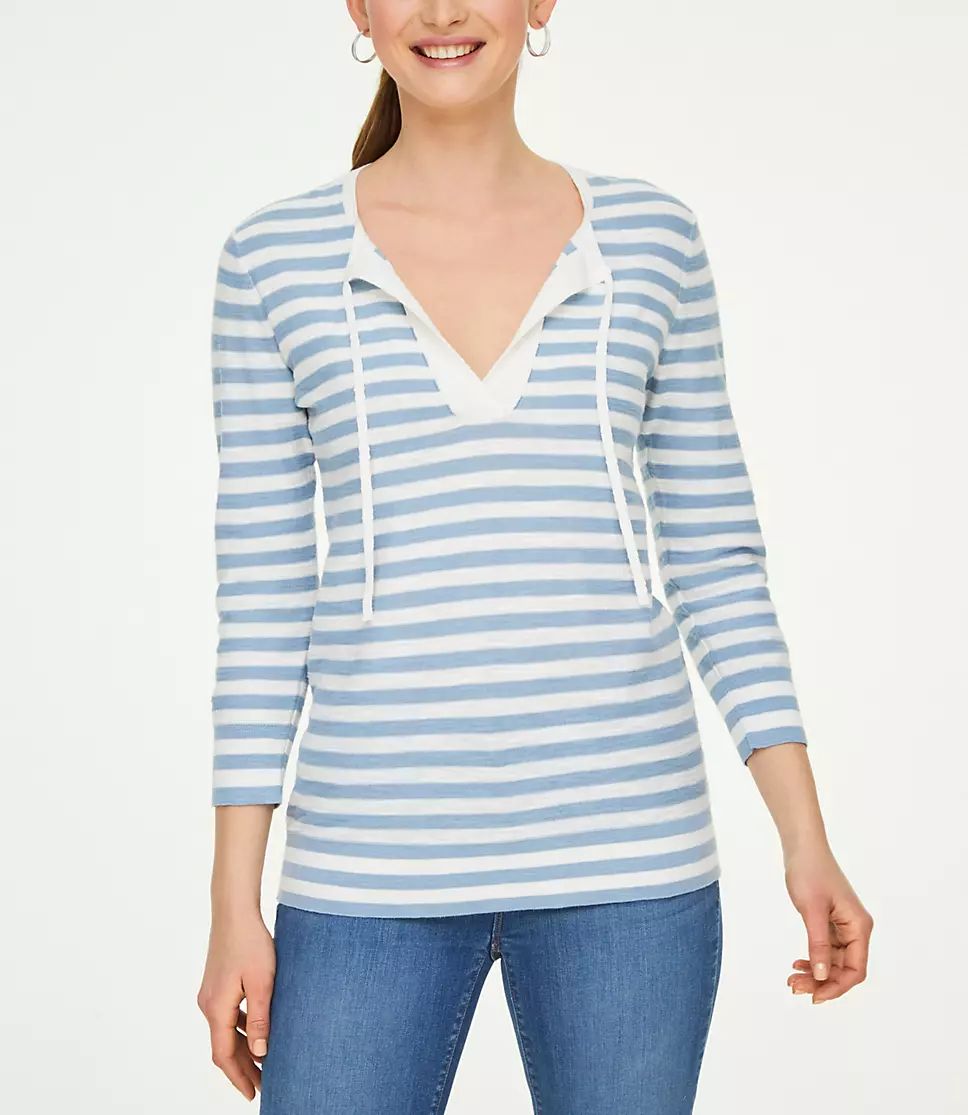 Petite Striped Tie Neck Sweater | LOFT Outlet