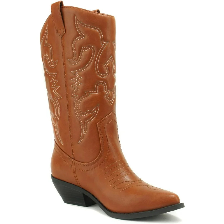 Soda Women Cowgirl Cowboy Western Stitched Boots Pointy Toe Knee High Reno-S Cognac Tan Light Bro... | Walmart (US)