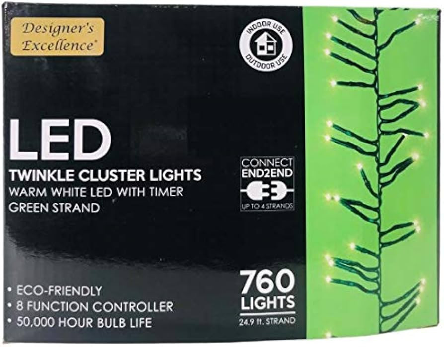 LED Twinkle Cluster Lights 24.9Ft Warm White w/Green Strand Connect End to End Indoor Outdoor | Amazon (US)
