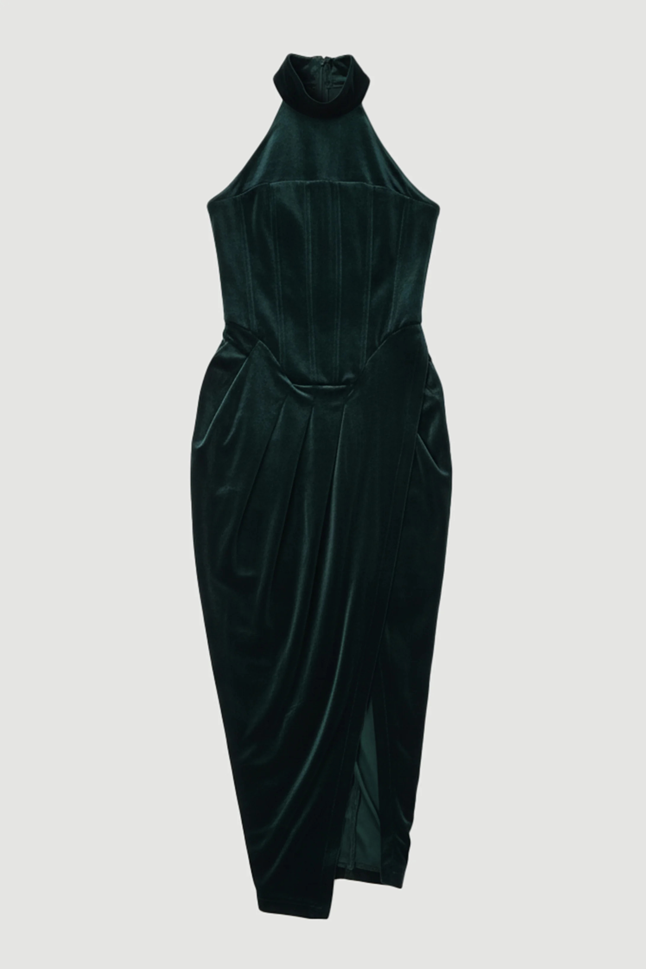 Tailored Velvet Halter Neck Maxi Dress | Karen Millen UK + IE + DE + NL