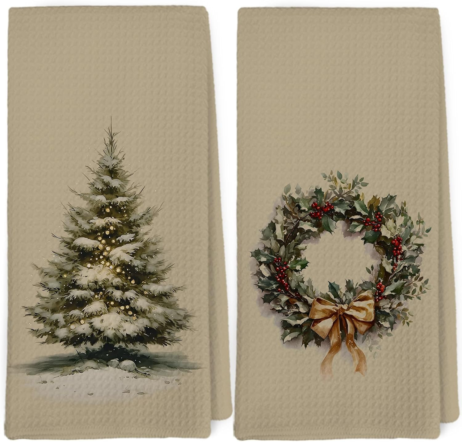 Dibor Moody Christmas Tree Wreath Kitchen Towels Dishcloth Set of 2, Preppy Christmas Tree Wreath... | Amazon (US)