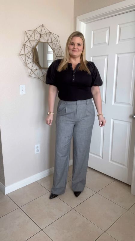 Workwear! Black puff sleeve top fits true to size. Wearing the large. Pants fit a little snug in the hips, size up if curvier. In the large tall. Teacher outfit. School  

#LTKover40 #LTKworkwear #LTKmidsize