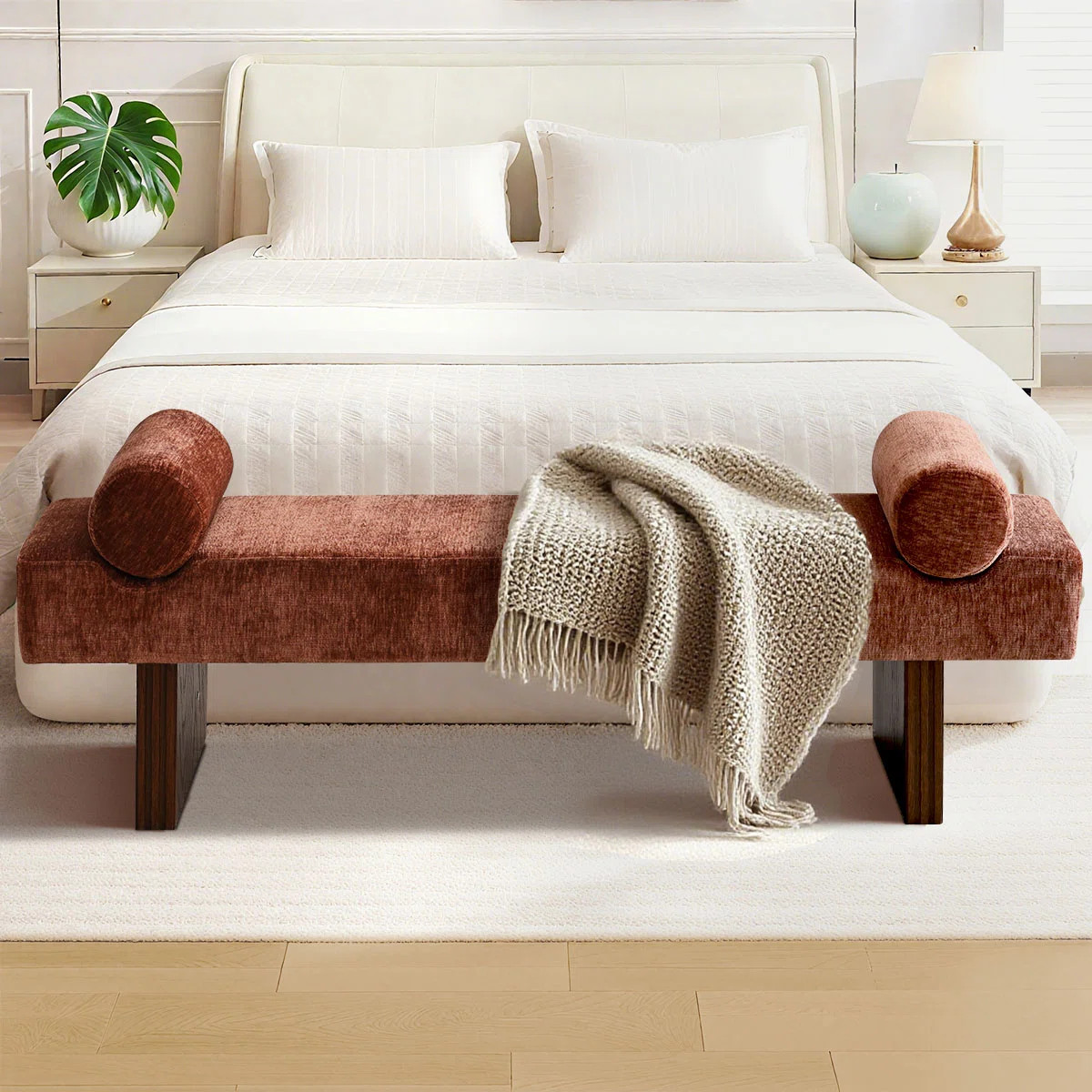 60" Chenille Upholstered Entryway / Bedroom /Dining Bench | Wayfair North America