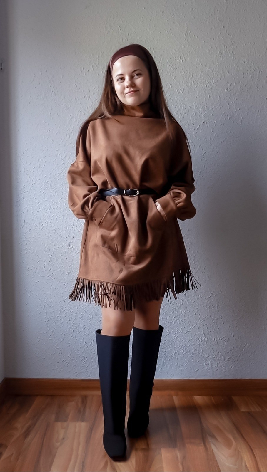 Suede mini dress Petite outfit with knee high boots.

#LTKootd #LTKgrwm #LTKPetite