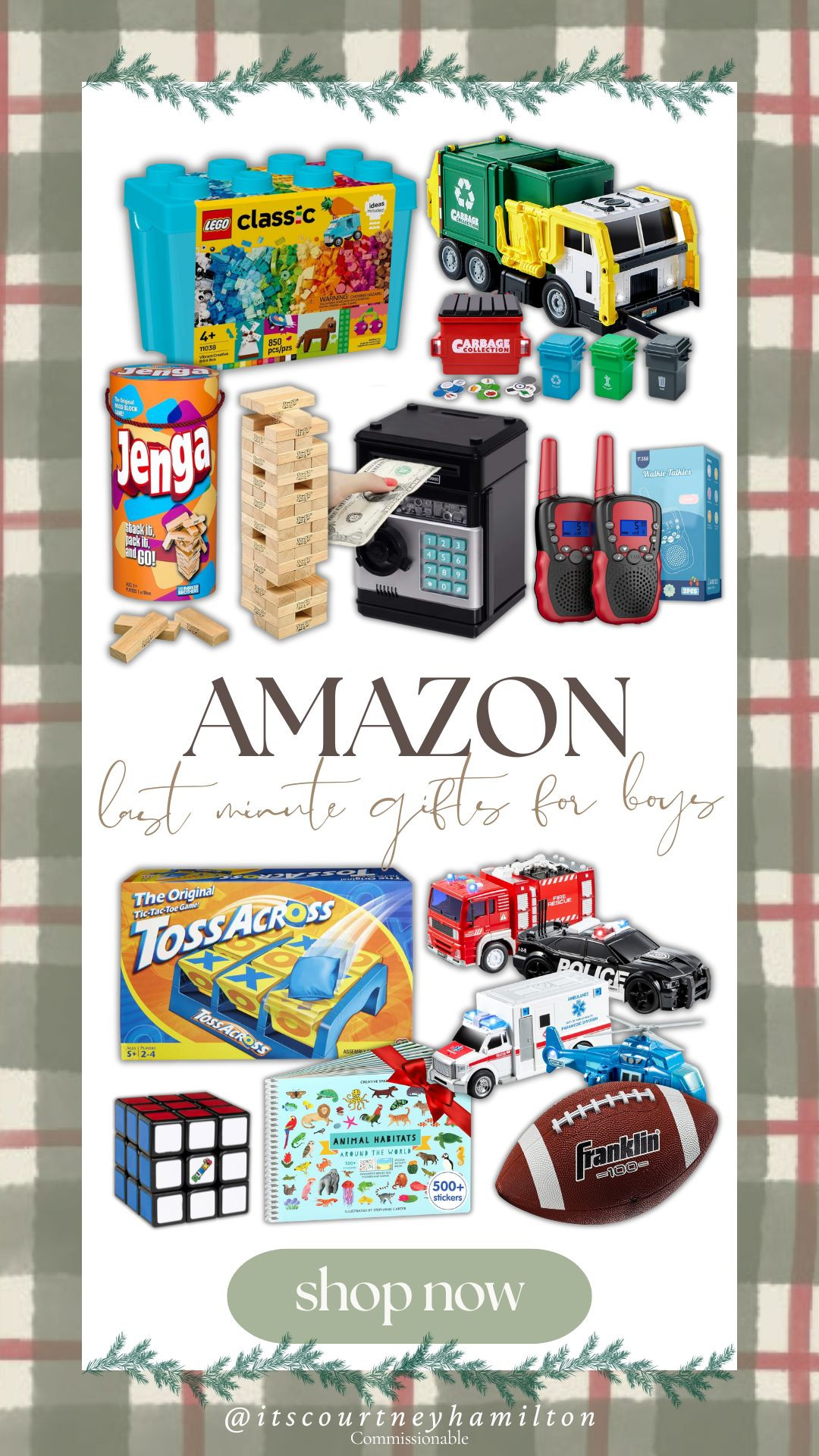 Last minute gift ideas for the boys! 

Everything arrives before Christmas!! boy toys, garbage truck, walkie talkies, toy fire truck, toy football, toy rubik's cube, piggy bank, jenga, toss across game, animal stickers, snack box, amazon, Courtney Hamiltonn

 

#LTKSaleAlert #LTKGiftGuide #LTKHoliday