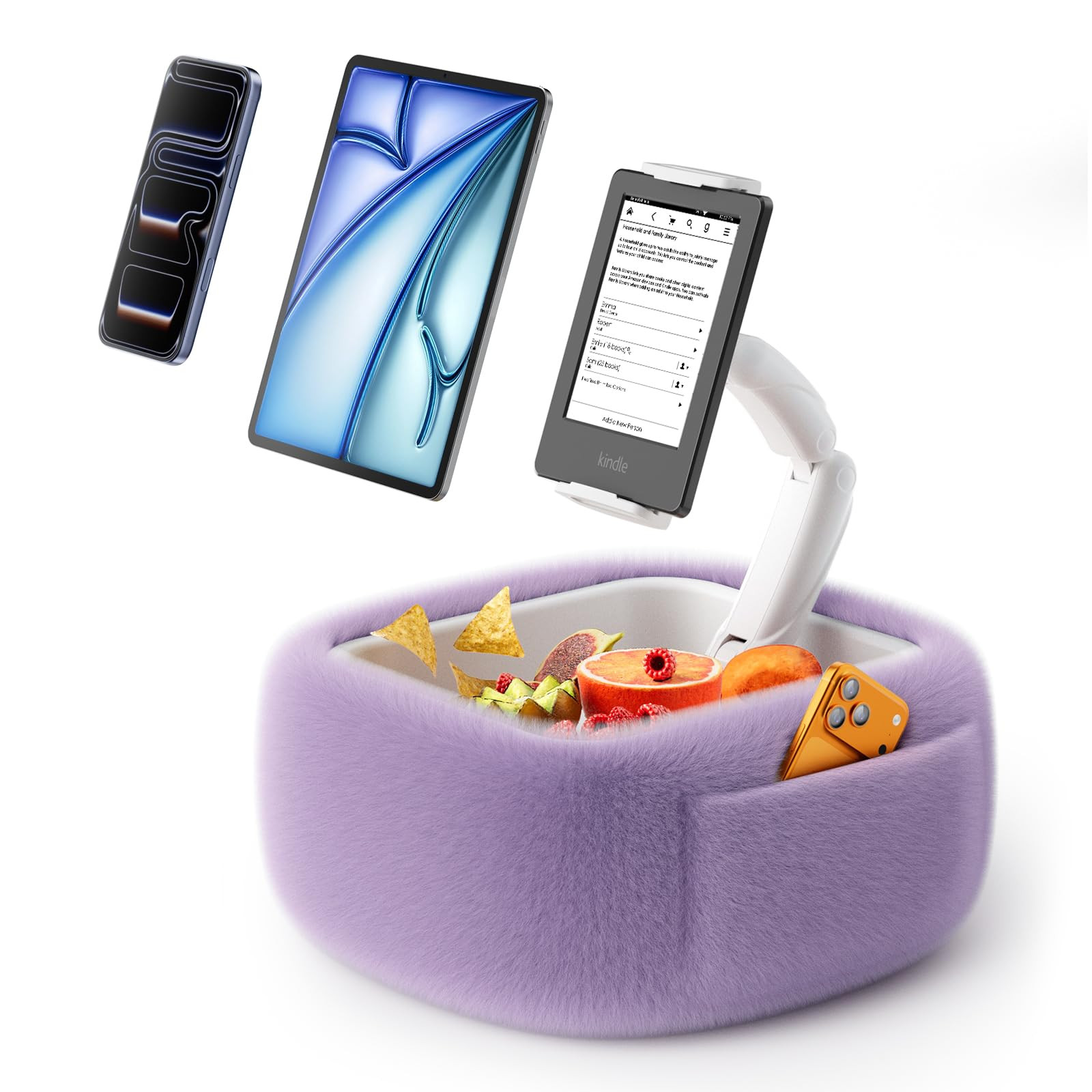 Phone holder with drink and snack holders on a soft cushion for your lap | Amazon (US)