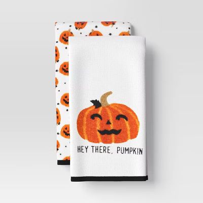 2pk Halloween 'Hey There, Pumpkin' Jack-O-Lantern Hand Towel White - Hyde & EEK! Boutique™: Cot... | Target