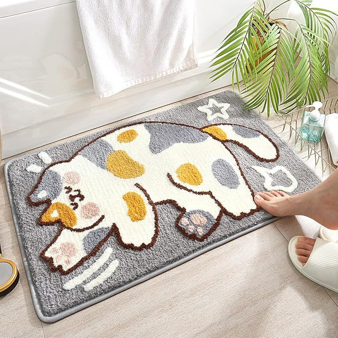 Cute Bath Rug 19.6 x 31.4 Cat Mat for Bathroom and Bedroom, Non Slip Absorbent Soft Microfiber Ba... | Amazon (US)