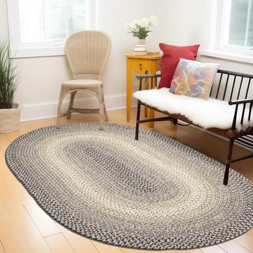 Super Area Rugs 5X8 Braided Rug - Ridgewood Indoor/Outdoor Area Rugs - Great for Kitchens, Patios and Deck - Hides Dirt - Made in USA - Graphite/Beige, 5' X 8' Oval | Amazon (US)