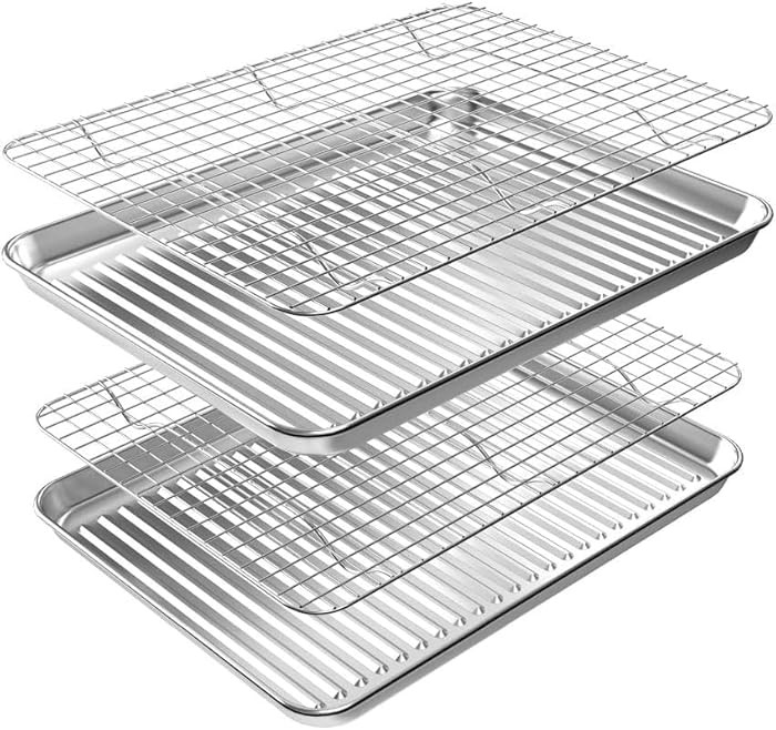 ROTTAY Baking Sheet with Rack Set (2 Pans + 2 Racks), Stainless Steel Cookie Sheet with Cooling R... | Amazon (US)