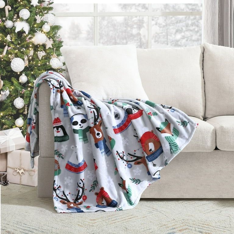 Holiday Time, Wintertime Critters Printed Plush Throw Blanket, Gray, Standard Throw | Walmart (US)