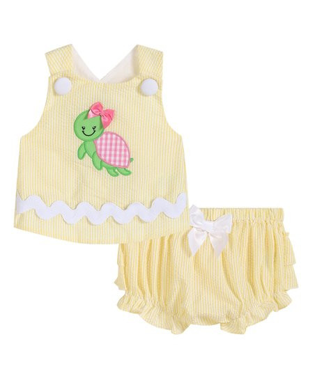 Lil Cactus Yellow Seersucker Turtle Applique  Sleeveless Top & Bloomers - Infant | Zulily