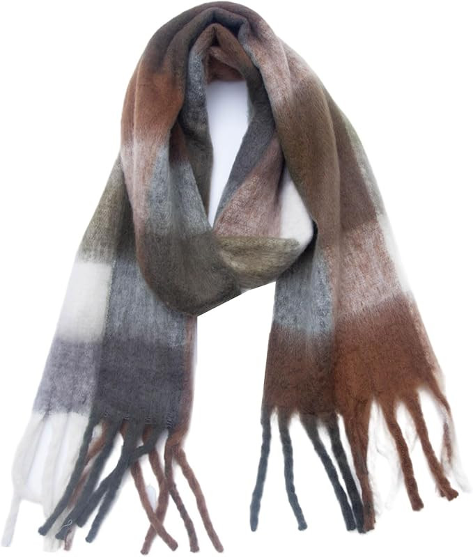 Large Chunky Plaid Scarf Coloured Checked Oversized Scarf Tassel Soft Fall Winter Thick Warm Shaw... | Amazon (US)