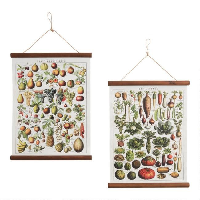 Fruit And Vegetable Linen Scroll Wall Hangings Set of 2 | World Market