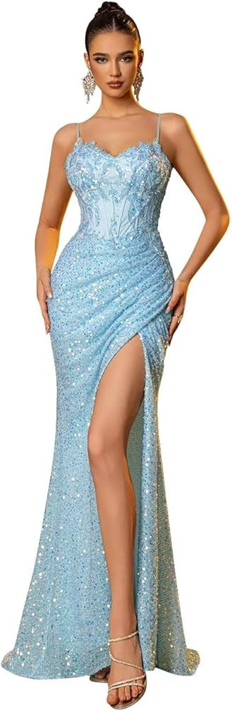Mermaid Prom Dresses 2025 Sequin Evening Gowns for Women Formal Beaded Sparkly Homecoming Dresses... | Amazon (US)