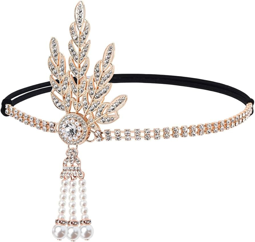 GORTIN 1920's Flapper Headband Leaf Rhiestones Headpiece Bride Wedding Headdress Bridal Flapper H... | Amazon (US)