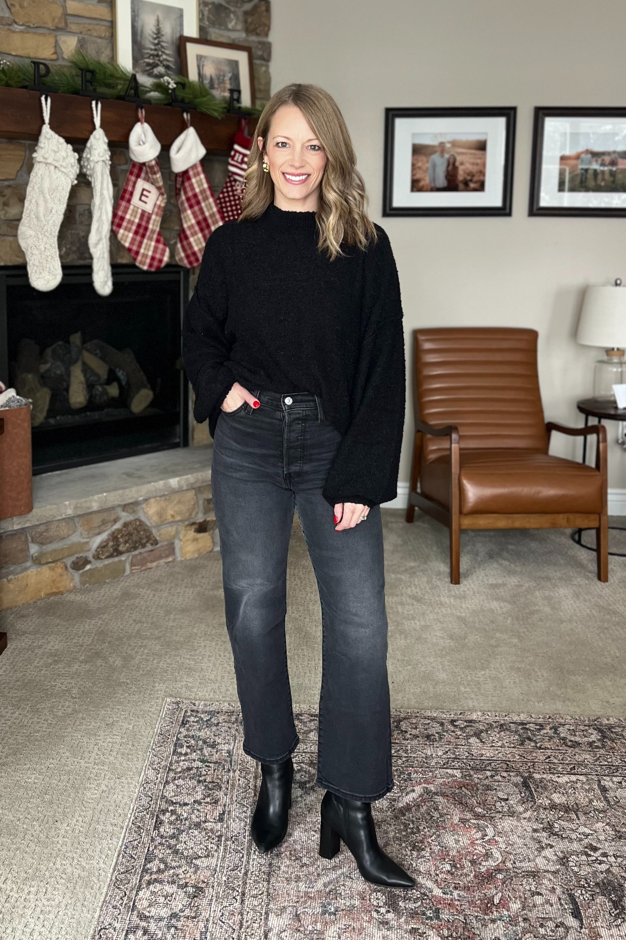 A cozy sweater and jeans is the best "dressed up" casual way to celebrate the holidays. Sparkly earring & a bag and you're golden! 

 #LTKHoliday #LTKootd #LTKOver40