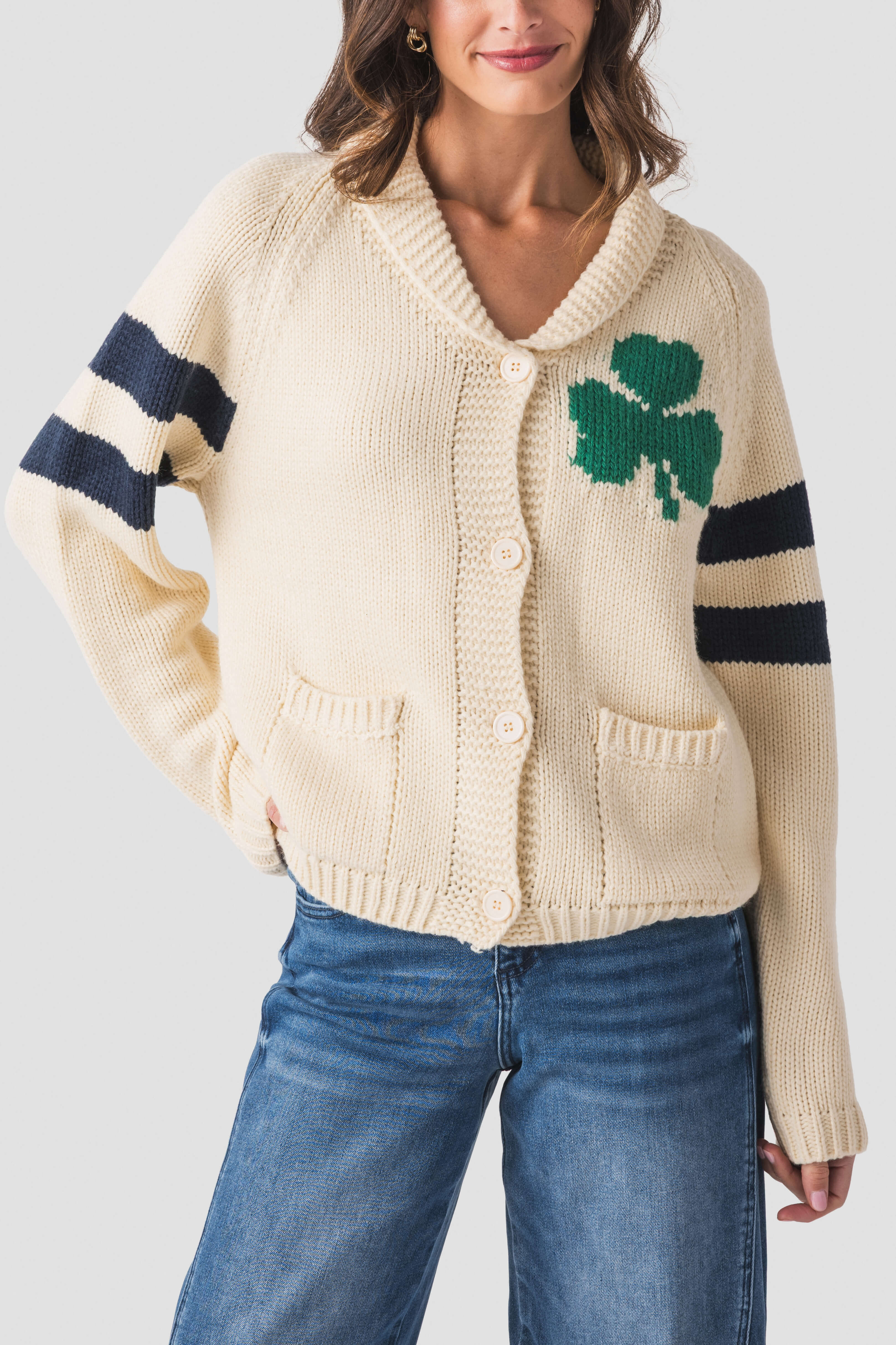 Pink Pineapple Irish Striped Varsity Cardigan | Social Threads