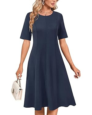 Newshows Womens 2025 Summer Teacher Work Modest Dresses Ultra Soft Short Sleeve Midi Old Money Cl... | Amazon (US)