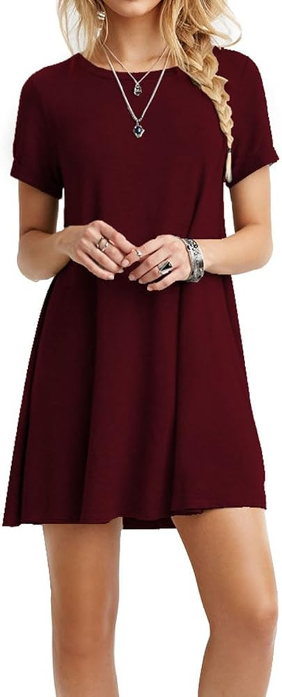 Women's Swing Loose T-Shirt Fit Comfy Casual Flowy Cute Swing Tunic Dress | Amazon (US)