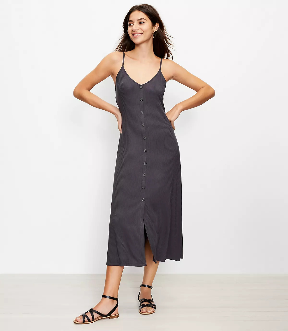 Button Strappy Midi Dress | LOFT