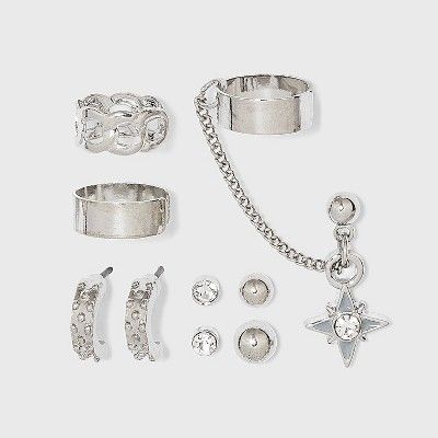 Celestial Earring Stud Ear Cuff Set 7pc - Wild Fable™ Dark Silver | Target