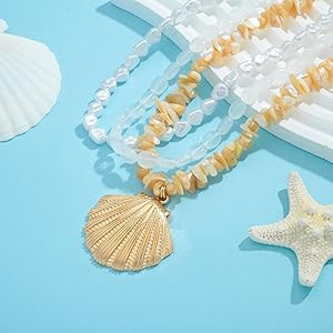 Gold Seashell Necklace For Women With Beach Sand And Bead Starfish Choker Necklace Ocean Chains N... | Amazon (US)