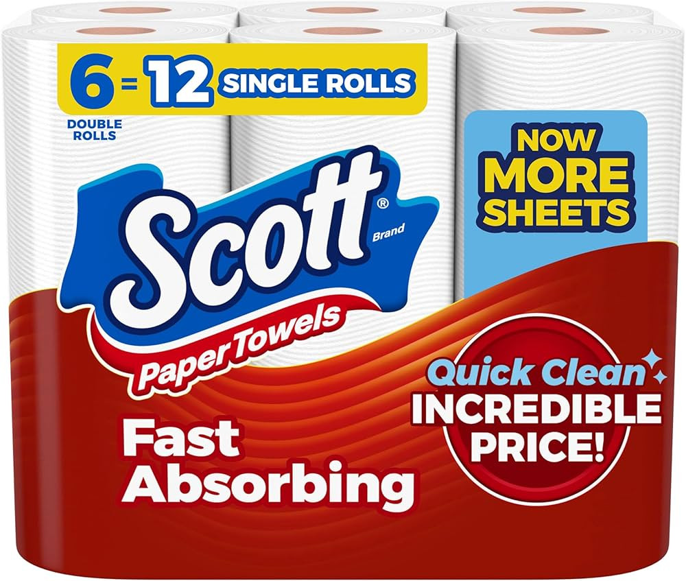 Scott Paper Towels, Choose-A-Sheet, 6 Double Rolls = 12 Regular Rolls (108 Sheets Per Roll) | Amazon (US)