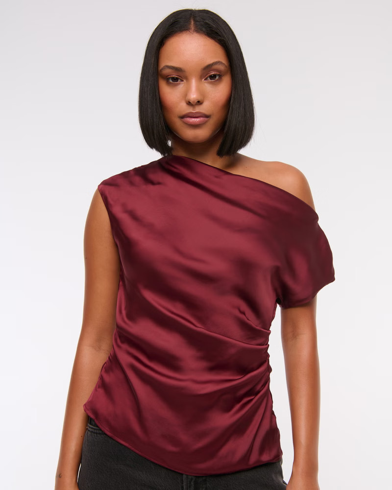 Asymmetrical Draped Satin Top | Abercrombie & Fitch (US)