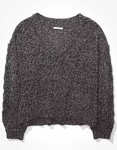 AE Cropped Pointelle V-Neck Sweater | American Eagle Outfitters (US & CA)
