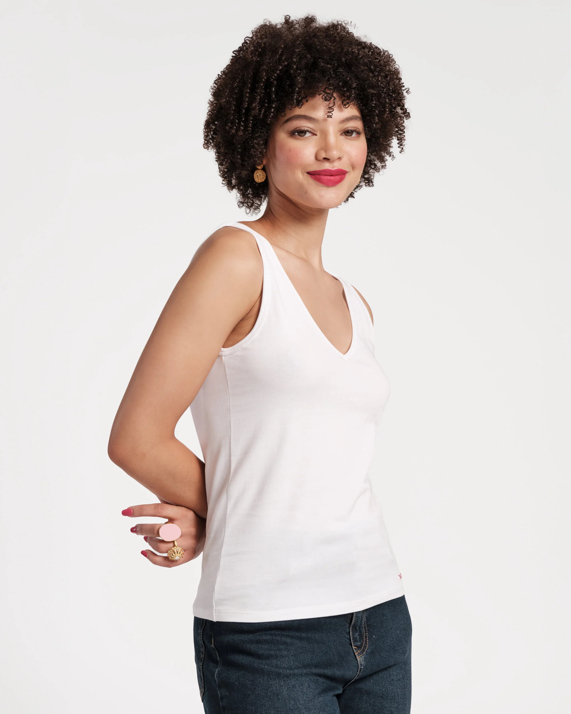 V Neck Pima Tank - White | Frances Valentine