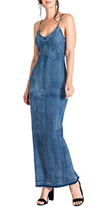 Standards & Practices Modern Women's V-Neck Indigo Tencel Denim Slip Maxi Dress | Amazon (US)