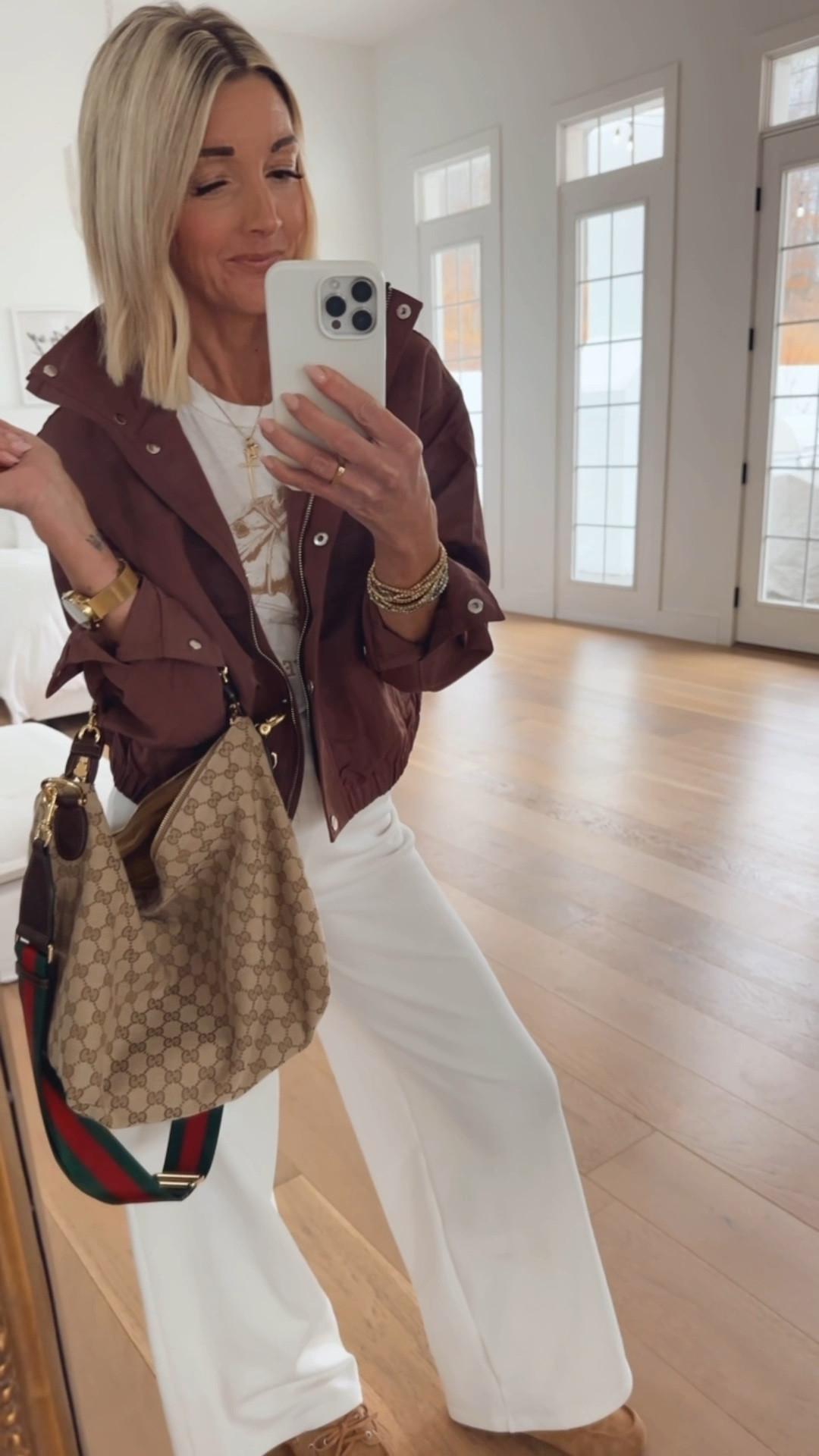 OOTD!!! Love how this will flow right into spring and summer! These ivory wide leg pants are super soft. The horse wild West tee is perfection with it and dress it up with this bomber jacket. Color is Cocoa and don’t forget the cute bag and the loafer slides.

#LTKBeauty #LTKOver40 #LTKootd