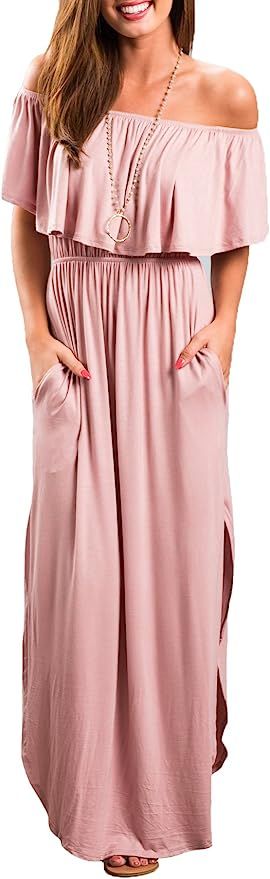 Sarin Mathews Womens Off The Shoulder Ruffle Party Dress Casual Side Split Beach Long Maxi Dresse... | Amazon (US)