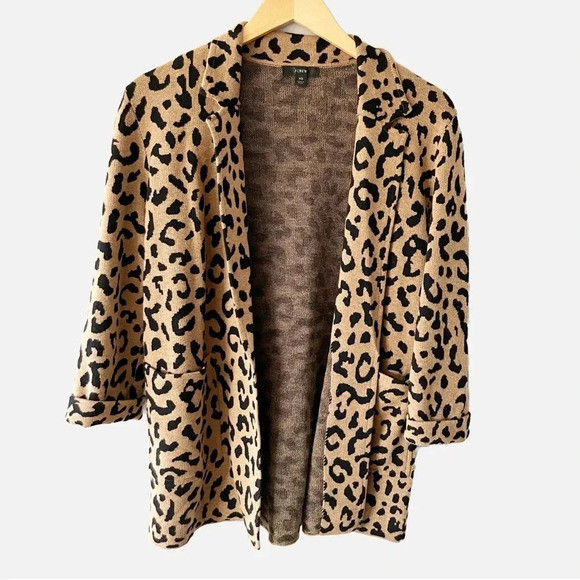J.Crew Sophie Open-Front Leopard Sweater Blazer Relaxed Fit Wool Blend X-Small | Poshmark