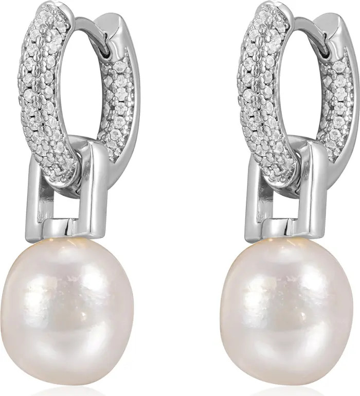 Luv AJ Amalfi Freshwater Pearl Pavé Drop Huggie Earrings | Nordstrom | Nordstrom
