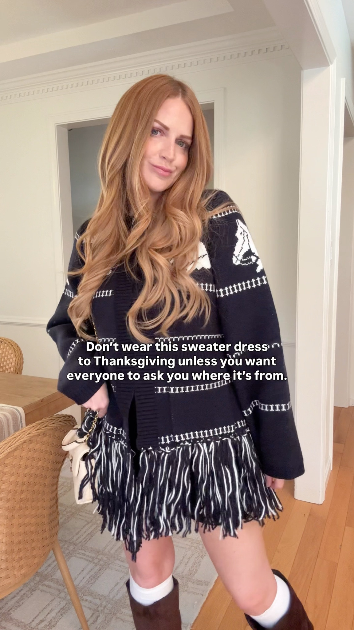 Can’t get over this sweater dress from Commense. The horses, the fringe, the cozy.. I can’t. Don’t you love when a cute outfit is this simple?

I’m in a size M. If you’re in between sizes, size down.

Thanksgiving outfit | Fall outfit | Sweater dress | Dress with boots

#LTKSeasonal #LTKStyleTip #LTKFindsUnder100