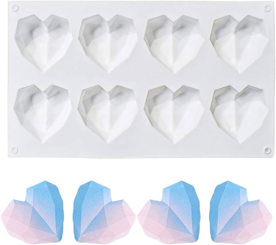 8 Grid Diamond Heart Silicone Cake Chocolate Mold Silicone Baking Pan Mold for DIY Cake Mousse De... | Amazon (US)